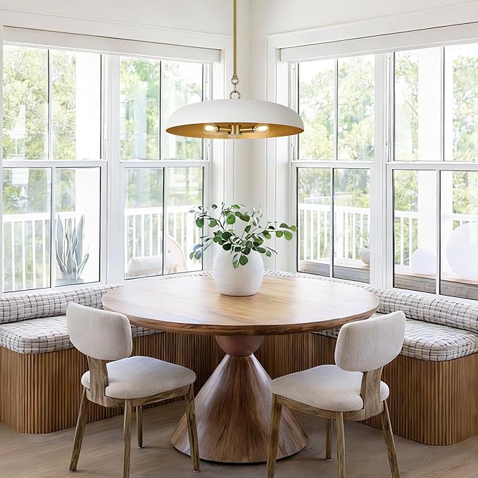 19.7 Inch Extra Large Pendant Light, 3-Light White and Gold All Metal Pendant Lighting Fixture, Oversized Modern Dome Chandelier Ceiling Hanging for Kitchen Island Dining Room Living Entryway