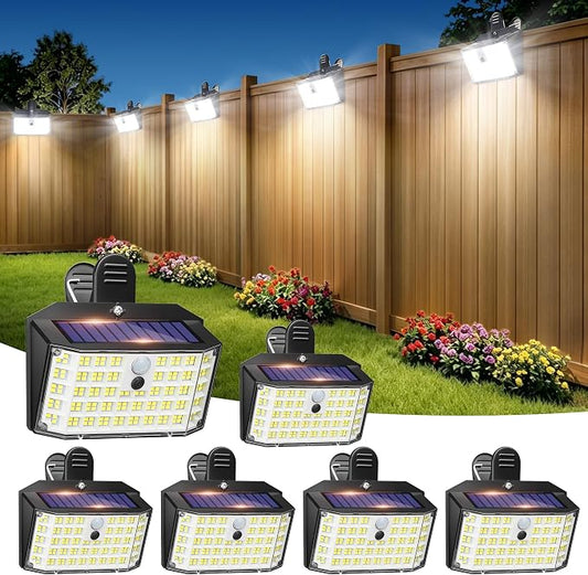 LUHLEE 176LED Clip on Solar Lights Outdoor, 600LM Solar Motion Lights Outdoor with 180° Wide Angle, IP65 Waterproof Portable Solar Fence Lights Outdoor for Fence, Gutter, Garden, Camping, Patio 6Pack