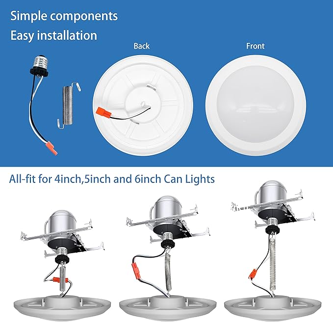 Jolux 7.5inch LED Disk Lights Surface Flush Mount Ceiling Disk Light, 4/5/6 inch Recessed Can Lights,15W=100W,5000K (Daylight), Dimmable,Easyinstall with Extension Spring Hook for Free-Length,6Pack