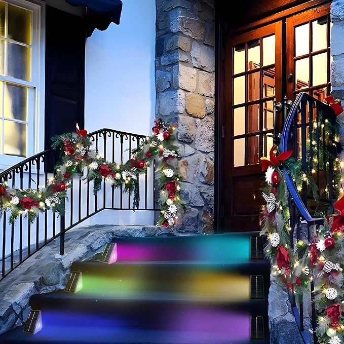 Solar Step Deck Lights Outdoo: 16 Pack Solar Step Light, Waterproof Warm White/7 RGB Color Glow Solar Fence Lights for Patio Stairs Post Pathway Porch Driveway Garden Decor