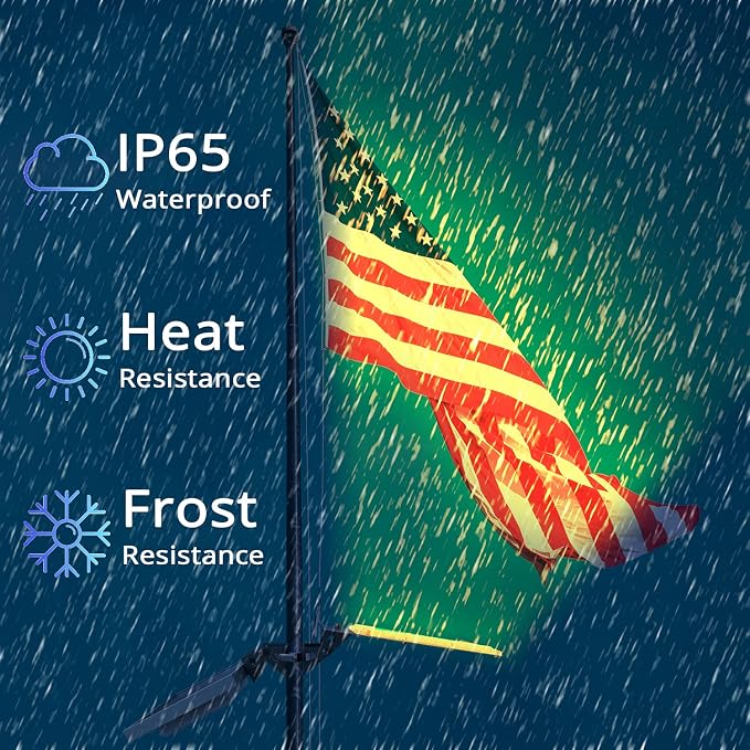 Flag Pole Light Solar Powered Outdoor Waterproof Auto Work Dusk to Dawn 36LED Warm White for Max 3 inch Pole Flood Spot Lights American Bright for Outside Garden Yard Patio