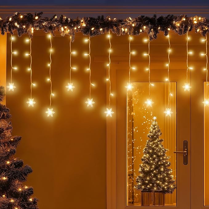 Christmas Snowflakes LED Curtain String Lights 11.5ft/3.5M 96LED Christmas Window Curtain Light Plug in String Light for Xmas Decor,Indoor and Outdoor,Birthday Party,Wedding, Bedroom Patio