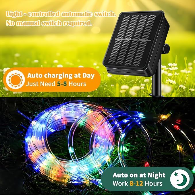 LairtPOW Solar Rope Lights Outdoor, 39FT 100 LED Solar Trampoline Lights with 8 Modes, IP67 Waterproof Color Changing LED Rope Lights for Trampoline Backyard Patio Tree Christmas Decor, Multicolor