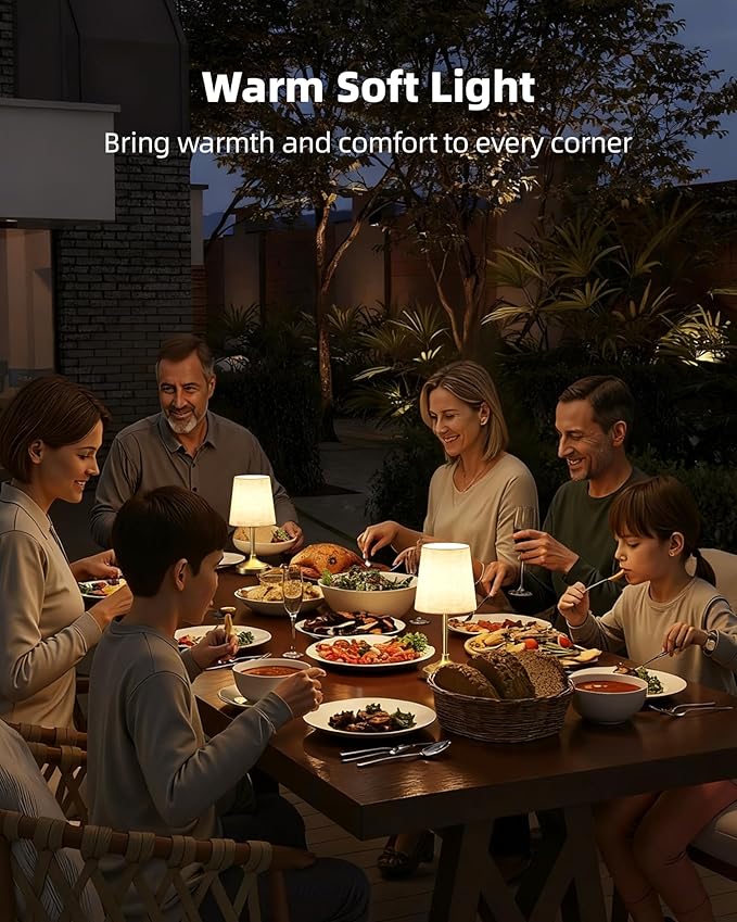 Cordless Table Lamp, 8000mAh, Ambient Light, Dimmable, Touch Control, 2700K, Small, Portable, LED, Wireless, Rechargeable, Cordless, Desk Lamp, Kitchen Lamp, Fabric Shade, for Dining Room, Bedroom