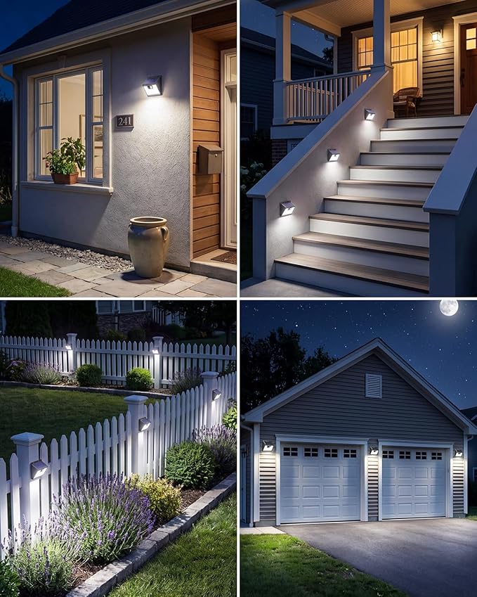 Peasur Solar Powered Lights Outdoor, 140LED 16Pack Motion Sensor Light Outside, IP65 Waterproof Fence Security Lighting with 3 Modes for Yard Wall Garden Cool White