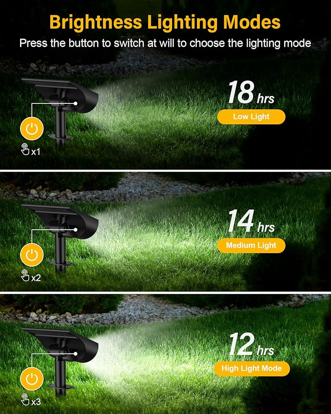Solar Spot Lights Outdoor Waterproof, 3 Lighting Modes Solar Spotlights, Dusk to Dawn Spot Light for Yard Pathway Landscape Driveway, Warm White, 6 Pack