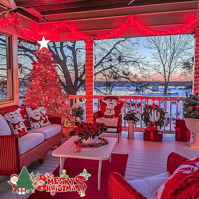 JMEXSUSS 2 Pack Red Valentine Lights Indoor, Each 100 LED Christmas String Lights with 8 Modes, Connectable Clear Wire Red LED Lights Outdoor Waterproof for Valentine's Day Bedroom Party Decorations