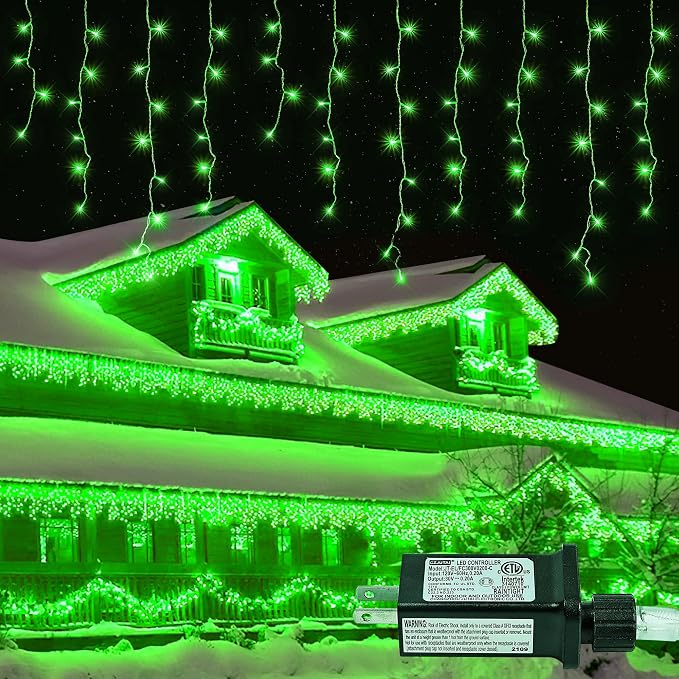 33FT 300 LED Icicle Christmas Lights,Waterproof 8 Modes Plug in Curtain Lights with 50 Drops,Green Christmas String Lights for Indoor&Outdoor,Wedding,Party,Bedroom,Home,Wall Decorations