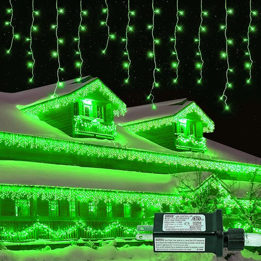 33FT 300 LED Icicle Christmas Lights,Waterproof 8 Modes Plug in Curtain Lights with 50 Drops,Green Christmas String Lights for Indoor&Outdoor,Wedding,Party,Bedroom,Home,Wall Decorations