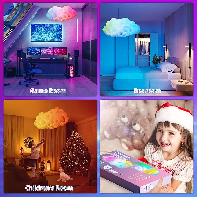 Cloud LED Lights for Bedroom - Aesthetic Mood Light with Music Sync App Control Wall Light, 3D Ceiling Lamp Color Changing Strip Lights for Kids Room Decorations