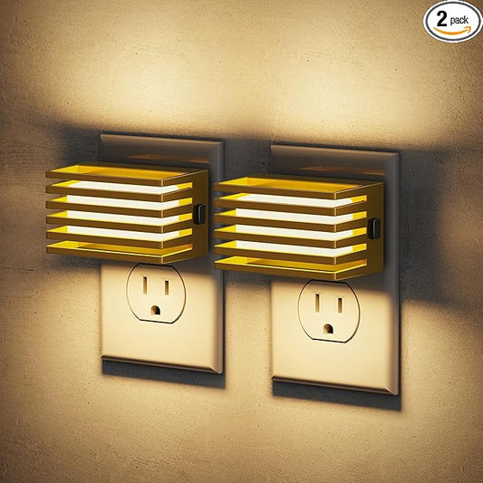JandCase LED Night Light, Gold Night Lights Plug into Wall with Dusk to Dawn Sensor, Dimmable Plug in Night Light [2 Pack], Adjustable Brightness, 3000K Soft White Nightlight for Bedroom Bathroom