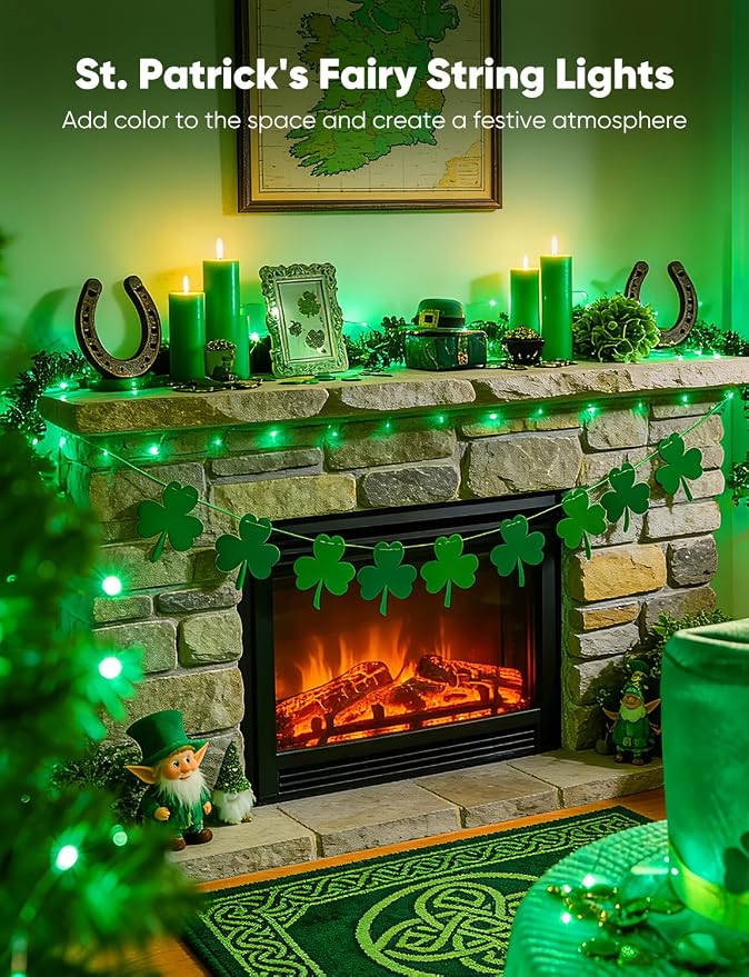 Brightown 12 Pack St. Patrick's Day LED Fairy Lights Battery Operated String Lights Waterproof Silver Wire 7 ft 20 LED Firefly Starry Moon Lights for DIY Wedding Party Bedroom Patio