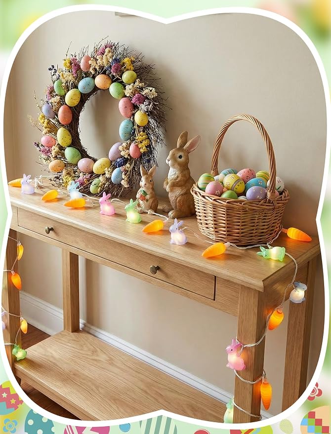 8.5Ft Multicolor Bunny and Carrot Easter String Lights, 10 LED Rabbit Carrot Fairy Lights Plug in, UL Listed Decorative Lights for Spring Easter Party Bedroom Window Wall Patio Garden Wedding Decor