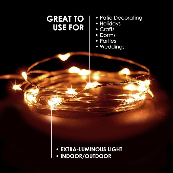 30 LED Wire Twinkle Fairy Lights, Battery Powered, Waterproof — Christmas, Holidays, Halloween, Wedding — Bedroom, Living Room — 9.5 Ft, Warm White, Indoor & Outdoor