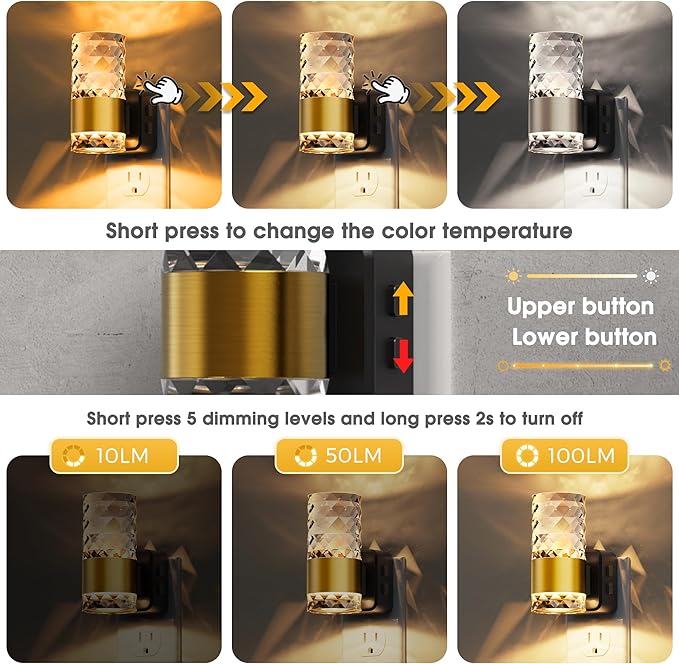 L LOHAS LED Night Light,Modern Night Lights Plug into Wall,2 Pack Amber-3000K-5000K Adjustable Color Temperature Night-Light,Dimmable Nightlights with Dusk to Dawn Sensor for Rooms Bathroom Hallway
