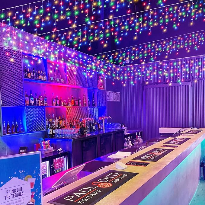 Icicle Lights for Outside - 16.5FT 200 LED Icicle Christmas Lights Outdoor Waterproof, 8 Modes Plug In Connectable Curtain String Light for Indoor Patio Roof Party Holiday Decorations, Multicolor