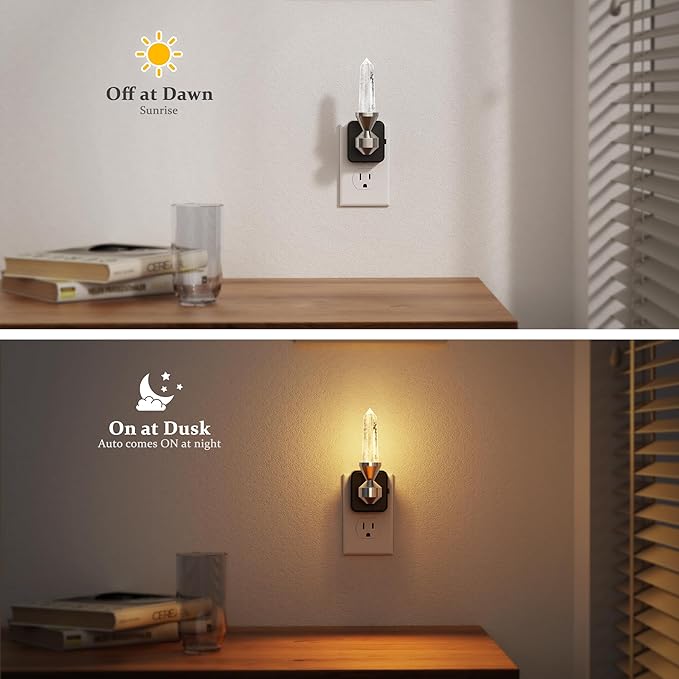 JandCase Healing Crystals LED Night Light Plug into Wall,Dimmable Night Lights witih Clear Quartz Tower, Dusk to Dawn Sensor Nightlights for Meditation Living Room Bedroom Home Decor