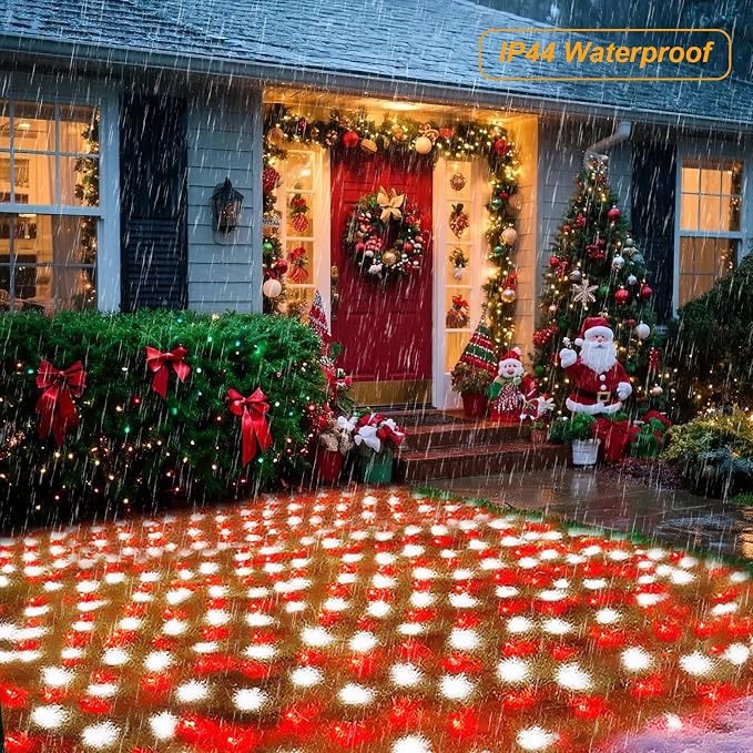Pooqla Christmas Net Lights, 300LED Outdoor Net Mesh Lights, 14.8x4.9 ft Fairy String Lights 8 Modes Green Wire, Connectable Waterproof Decorative for Bushes Tree Garden Christmas, Red and White