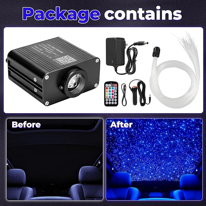 Headliner Star Light Kit, 600pcs Starlight Headliner Kit, 0.03in 9.8ft Fiber Optic Ceiling Lights, APP/RGBW Remote Control, for Home Theater, Car, Bedroom