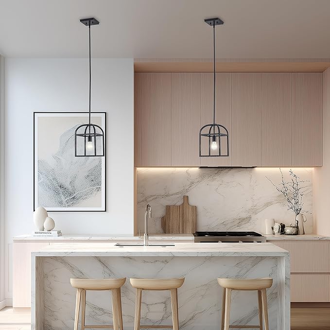 Asher Hamilton AHP-208BK Montclair 7.87 Inch Pendant Light | Adjustable 11.81 to 50.51 Inch Height | E26 Medium Base | Dry Rated for Indoor Use Only | Black Finish