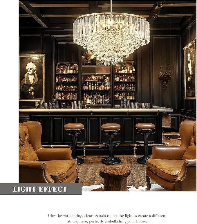 20'' Gold Crystal Chandelier,7-Tier Vintage Hanging lamp, Chandeliers for Dining Room Kitchen Island Bedroom Entryway, CC4215-7W-PG