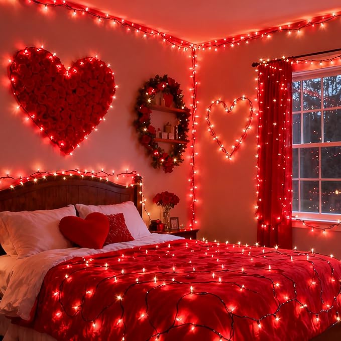 Brizled Smart Red Valentines Lights, 66FT 200 LED Color Changing Christmas String Lights App & Voice Control, Dimmable Cool White & Red Xmas Light Music Sync for Indoor Outdoor Xmas Tree Wedding Party
