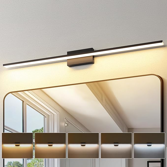 JUSHENG Black Modern LED Vanity Lights for Bathroom Light Fixtures, 47.24 Inch 42W 5CCT Dimmable Vanity Light Bar Bathroom Lighting
