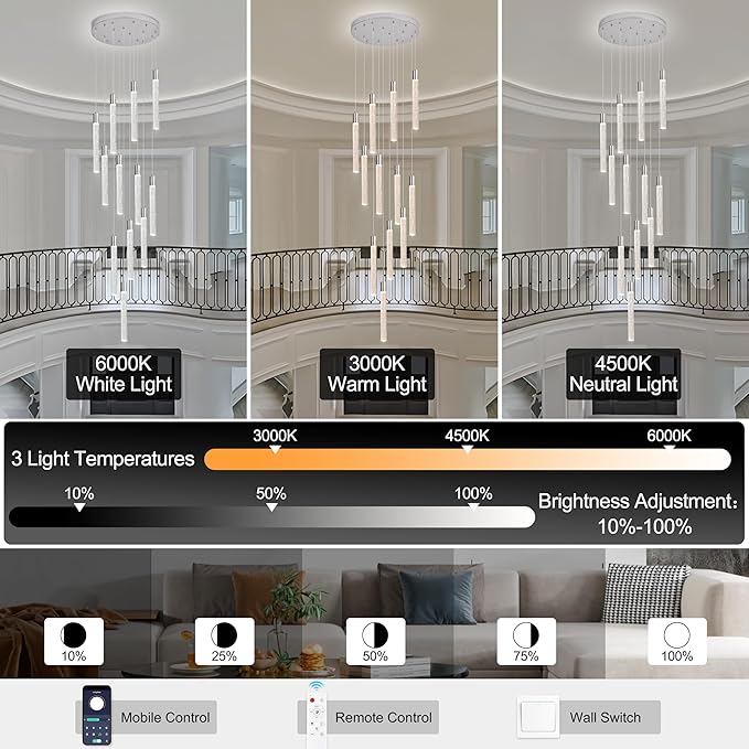 12-Light High Ceiling Chandeliers Modern Chorme Crystal Chandeliers for Entryway Long Spiral LED Dimmable Chandelier Flush Mount Ceiling Staircase Foyer Living Room Ceilings Light Fixture
