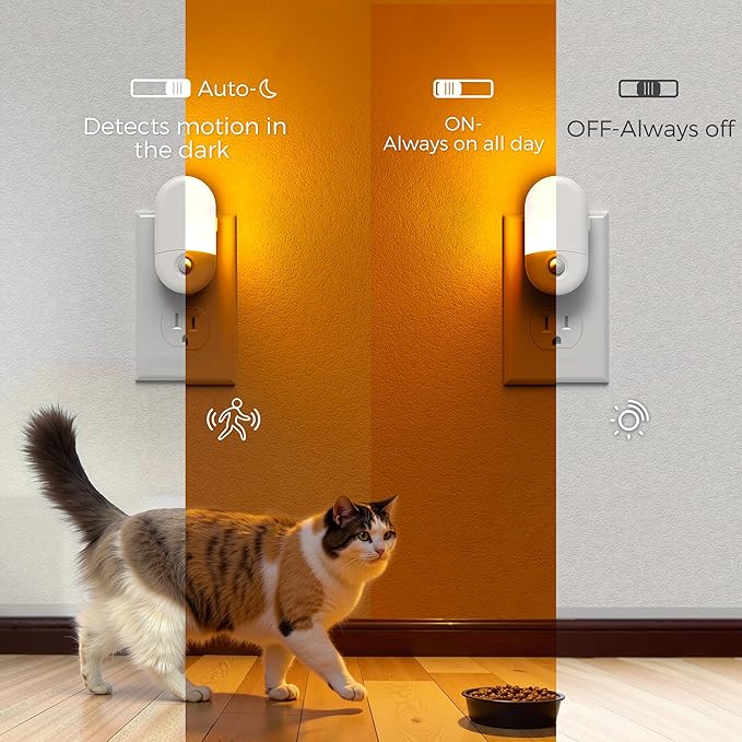 L LOHAS LED Motion Sensor Night Light, 2Pack, Motion Activated Night Light, Night Lights Plug into Wall, 3CCT Amber/3000K/5000K, Adjustable Brightness 30/60LM, for Kids Adults Bathroom Bedroom