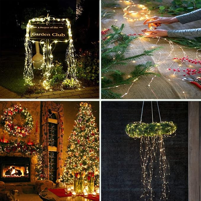 YITING 10 Strands 200 LEDs Solar Powered Twinkle Firefly Bunch Lights Waterproof (No Watering can) 8 Modes Fairy Starry String Lights Decorative Vine Solar Lights for Outdoor Garden Christmas Tree