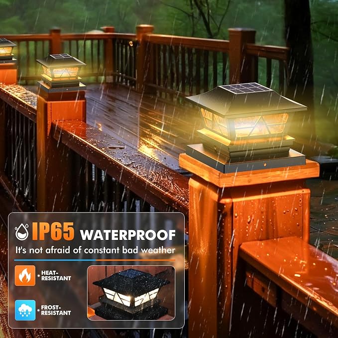 Solar Post Lights Outdoor Waterproof RGB Color Changing Modes Fence Post Cap Lights, Deck Post Lights Solar Powered for 4x4 5x5 6x6 Wooden or Vinyl Yard Garden Patio Decor, Black(8 Pack)
