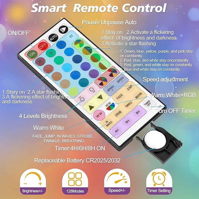100FT 300LEDs Fairy Lights Plug in, 30V 24 RGB Colors+Warm White Color Changing Twinkle Lights, 150 Lighting Modes Timer String Light with Remote for Indoor Outdoor Festival DIY Decor