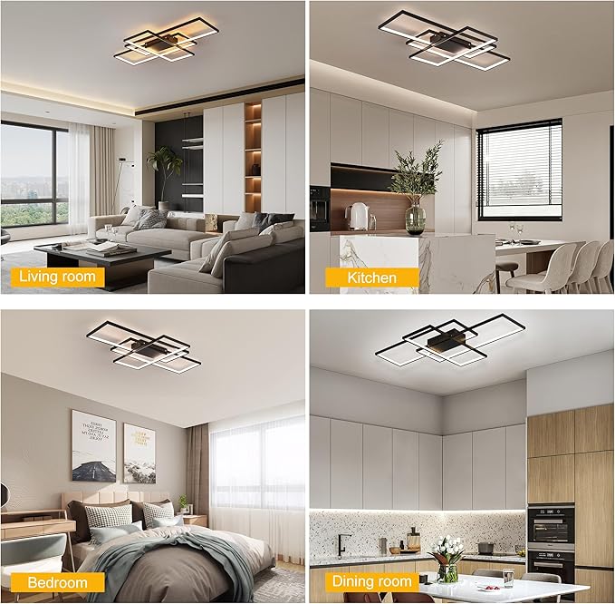 Jaycomey Dimmable Ceiling Light, Black Modern LED Ceiling Lamps with Remote Control, 50W Acrylic Square Flush Mount Ceiling Light Fixture for Living Room Dining Room Bedroom Kitchen