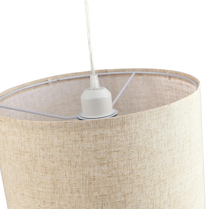 2 Pack Plug in Pendant Light, Hanging Light with 15Ft Clear Cord, On/Off Switch, Beige Linen Fabric Lamp Shade, Hanging Light Fixture for Bedroom, Kitchen, Living Room, Dining Table