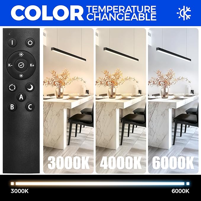 Barrina 4040 Remote Series LED Linear Light Fixture with Remote, 3rd-Generation, 4FT 40W Seamless Connection, 3000K to 6000K Color Changing, Dimmable Island Lights for Kitchen Garage, Black, 1 Pack