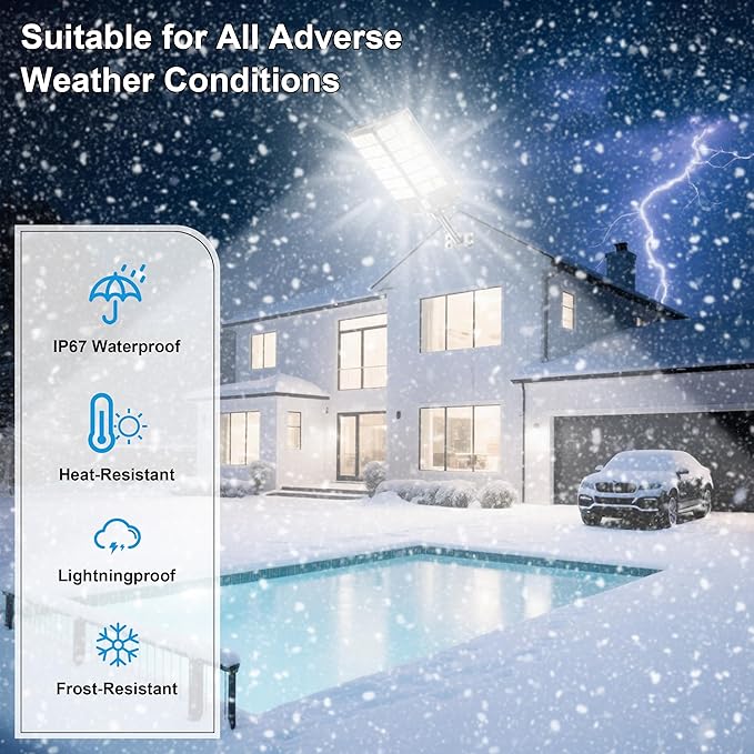 Ultra Bright Solar Street Light –9000W Solar Street Lights Outdoor with 300,000LM, IP66 Waterproof Dusk to Dawn with Remote Commercial & Industrial Floodlight for Parking Lots, Warehouses, Yard