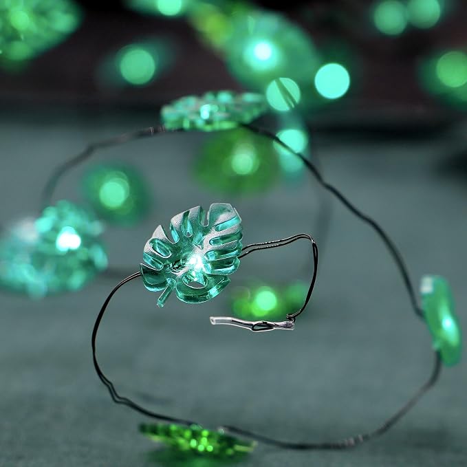 MIYA LIFE Summer Tropical Leaf Lights for Bedroom Battery - Operated Fairy Lights with Remote - Tropical Monstera Green Decor Acrylic Monstera Leaf Decor for Summer Party Home
