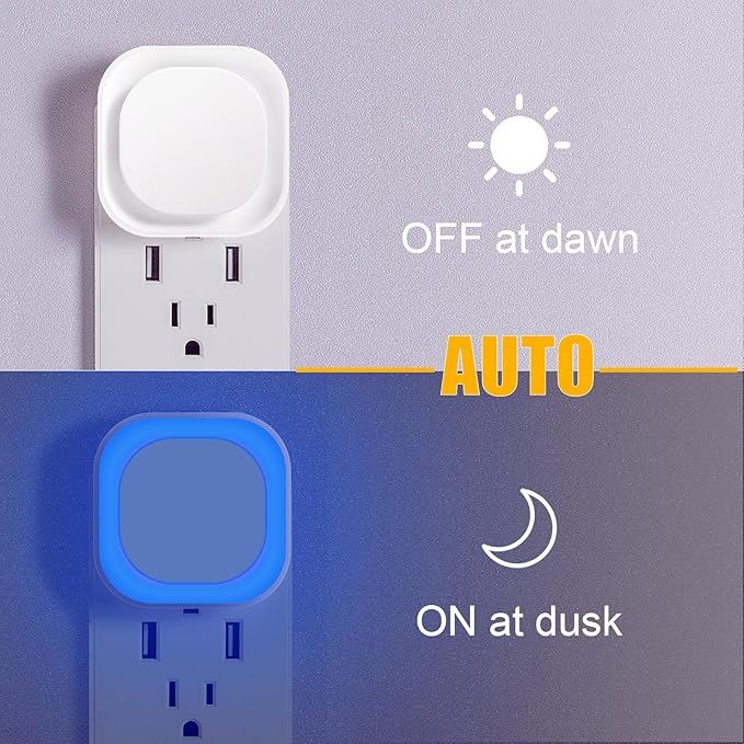 YUNLEX 6 Pack Azure Night Light, Crisp Modern Glow with Dimmable Soft Light & Indirect Reflection, Auto Dusk to Dawn Sensor, Plug in LED Nightlight for Bathroom,Toilet, Kitchen Counter, Modern Decor