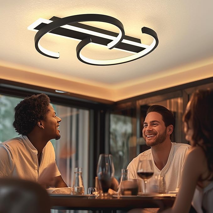 LED Ceiling Light 2 Rings Black Modern Ceiling lamp 35W Flush Mount Ceiling Light with Remote 3000-6000K Living Room Light Fixture 15.74in for Bedroom Dining Room Office