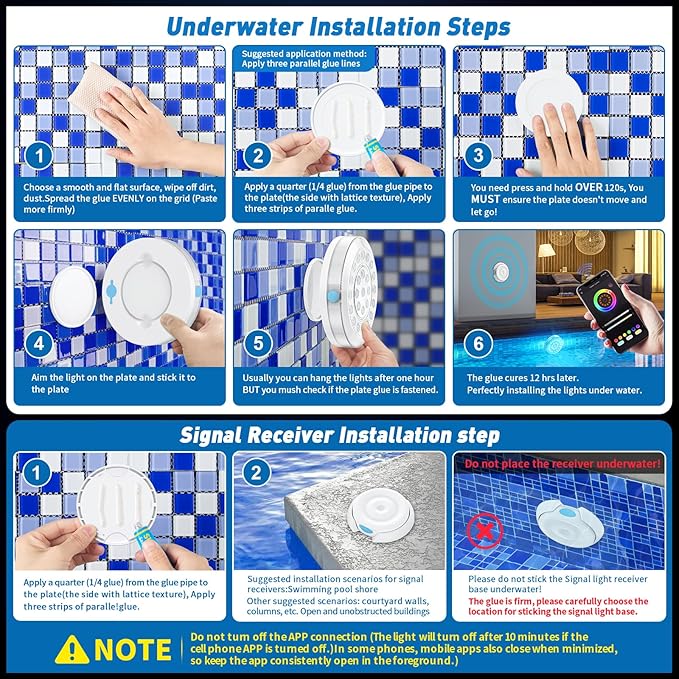 Smart Magnetic Underwater LED Light for Aboveground/Inground Pools - Rechargeable, BT APP Control, IP68 Waterproof, Color Changing, Sound/Music Sync Pool Accessories