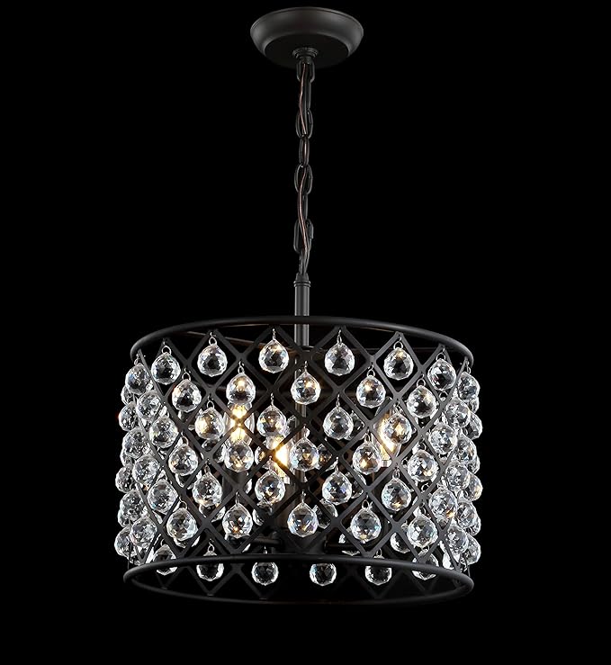 JONATHAN Y 16" Oil Rubbed Bronze Crystal LED Pendant Light, Adjustable Metal Chandelier for Kitchen Island, Entryway, Foyer, Clear Hand-Polished Crystal Shade, LED Bulb (JYL9026A)