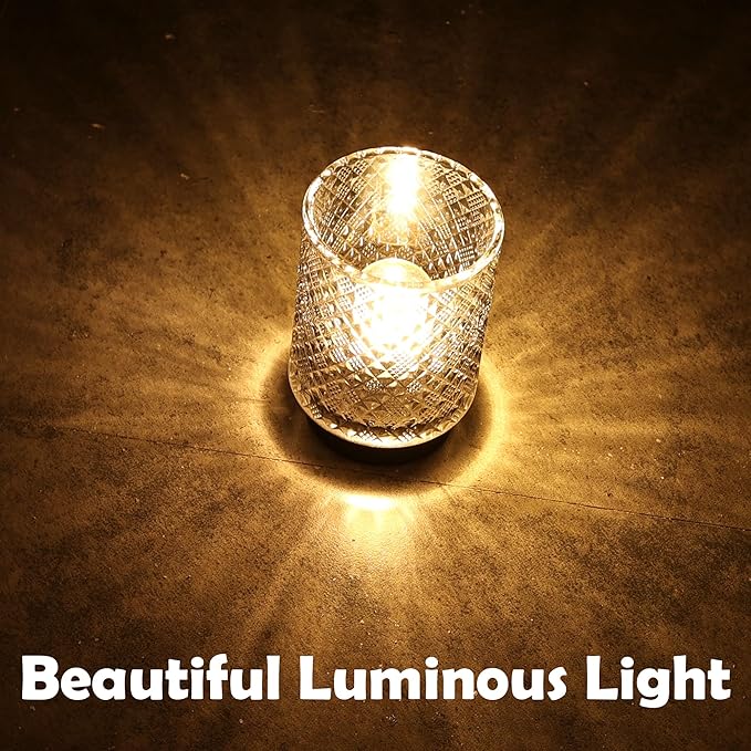 LUSHARBOR Battery Operated Lamp with Timer, Small Decorative Table Lamp Ambient, Glass Cordless Lamps Bedside Battery Powered Lamp for Bookshelf, Entryway Diamond Design-Grey