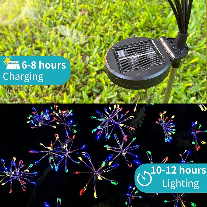 JJGoo Solar Garden Lights, New Upgraded 2 Pack Solar Swaying Starburst Light, Waterproof Fireworks Outdoor Lights, Yard Patio Pathway Decoration, Colorful