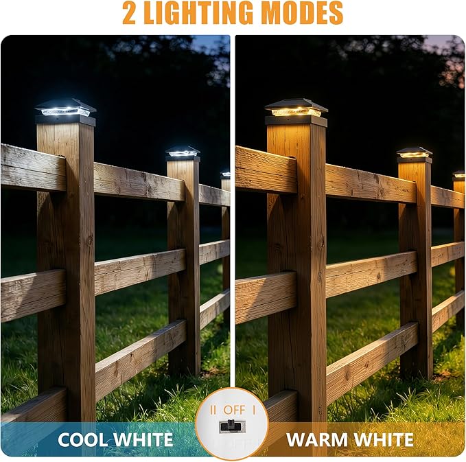 Brightown Solar Post Cap Lights Outdoor 4-Pack, Waterproof Fence Post Solar Lights for 4x4 Wood/Vinyl Posts, 16 LED Deck Post Lights with 2 Color Modes Decorate Patio Porch Garden