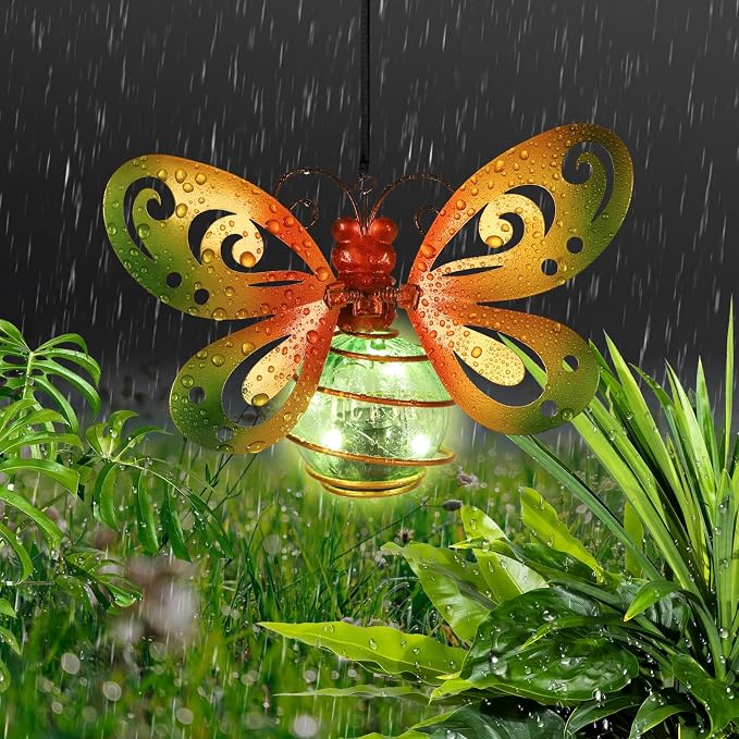 Butterfly Garden Decor with Bouncy Springs Fairy Lights Birthday Gifts for Women Mom Grandma,Hanging Solar Lights Outdoor Waterproof Metal Solar Decoration Outside for Yard, Patio, Backyard, Porch