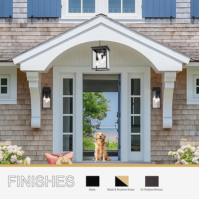 TODOLUZ 4-Light Large Outdoor Pendant Light Fixtures in Oil Rubbed Bronze, Adjustable Height Porch Hanging Lighting for Yard Entryway Patio, E26 Base Exterior Ceiling Lantern