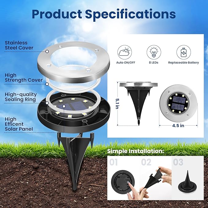 GIGALUMI Solar In-Ground Fence Lights - No-Drill Fence Lighting Solution, Waterproof Perimeter Lights Compatible with Wood, Metal & Concrete Fences (12 Pack Warm White)