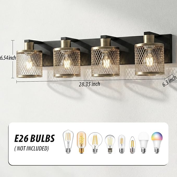 Bathroom Light Fixtures Black and Gold Vanity Lights 4 Lights Farmhouse Bathroom Vanity Light Vintage Design Wall Sconces Lighting for Mirror Attic Corridor Cellar Wall Lamps