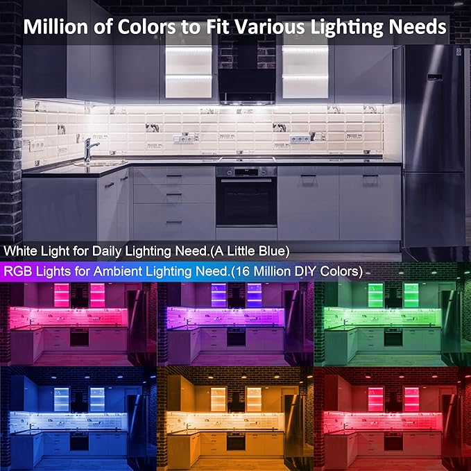 Benreom 6 Pcs RGB Under Cabinet Lights Kit, Smart App and Remote Control Under Cabinet Lighting, Dimmable Under Counter Lights for Kitchen, Plug in LED Lights Bar for Cabinet, Counter, Workbench, Desk