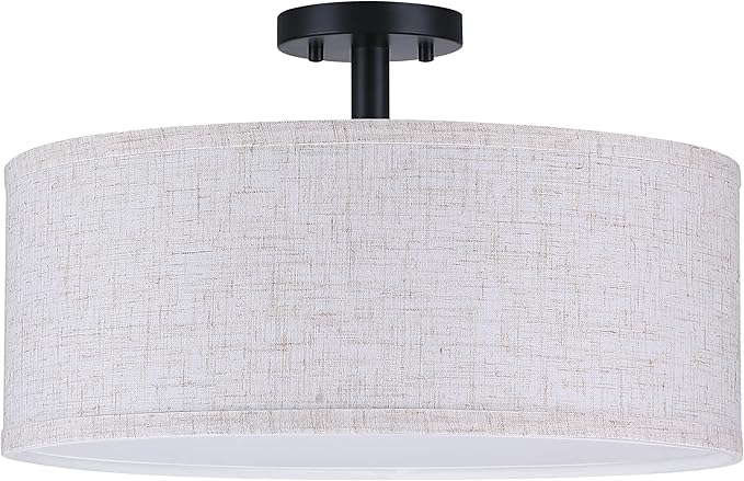 20 Inch Drum Black 4 Light Semi Flush Mount Close to Ceiling Light Fixture,Linen Fabric Shade for Bedroom,Living Room,Dining Room Hallway